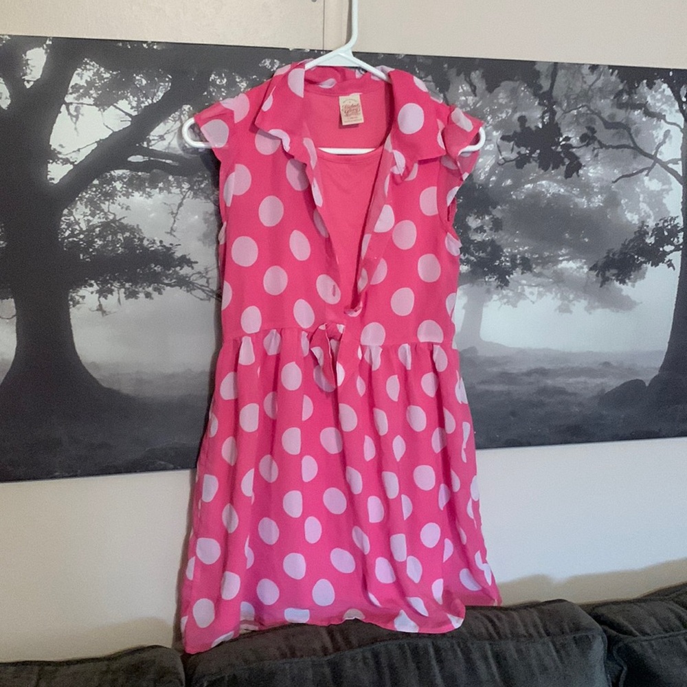 Faded Glory pink and white polka dot dress 10/12